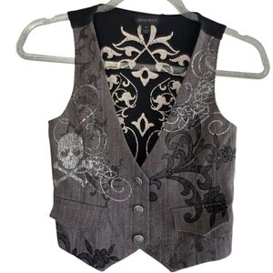 Vintage Limited Too Vest Black and Gray Embroidered Vest